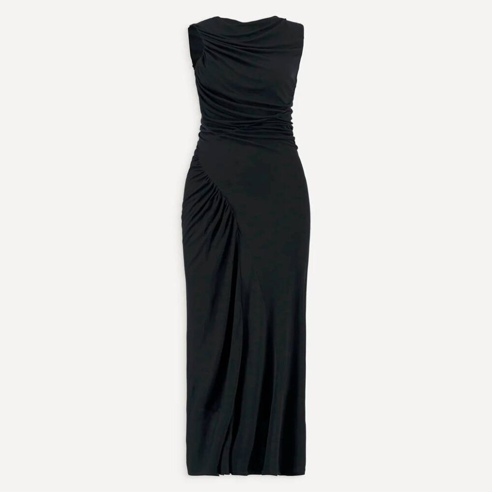 Atlein Black Sleveless Ruched Dress